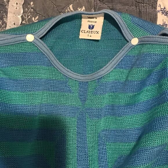 Clayeux blue turquoise sweater T4 snap top EUC - Picture 3 of 5